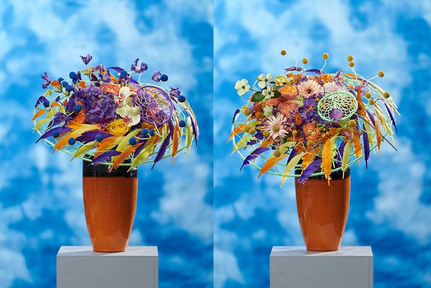 Проект для журнала «Цветы» - «Мексиканский летний каркасный букет с перьями»